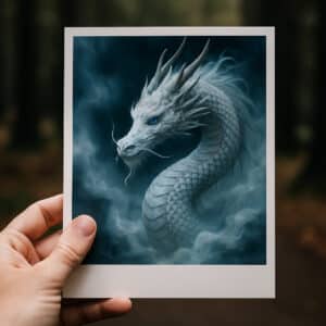 写真に映り込んだ白龍のシルエットと神秘的な光の表現