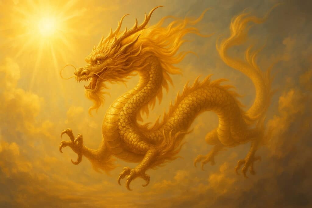 金龍の姿が描かれた幻想的なイラスト