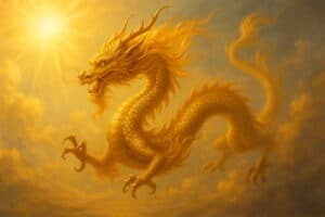 金龍の姿が描かれた幻想的なイラスト