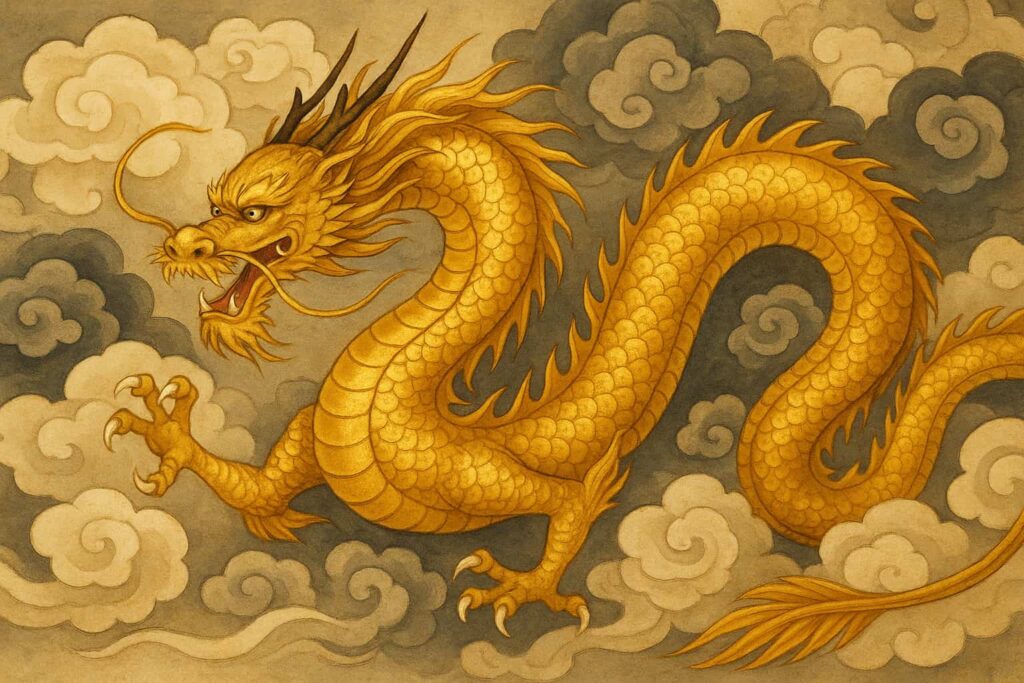 神聖な雰囲気の中に現れた金龍のイメージ