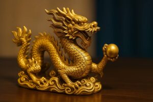 金色の龍が夢の中で現れる幻想的な風景