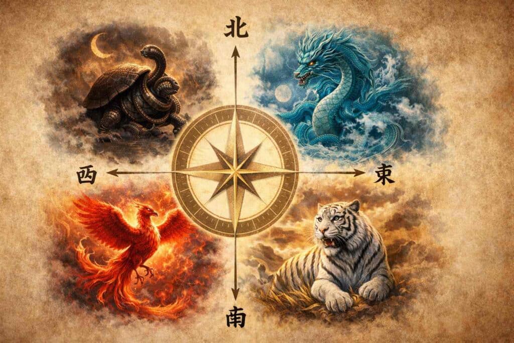 四神と東西南北の関係を示した方角図