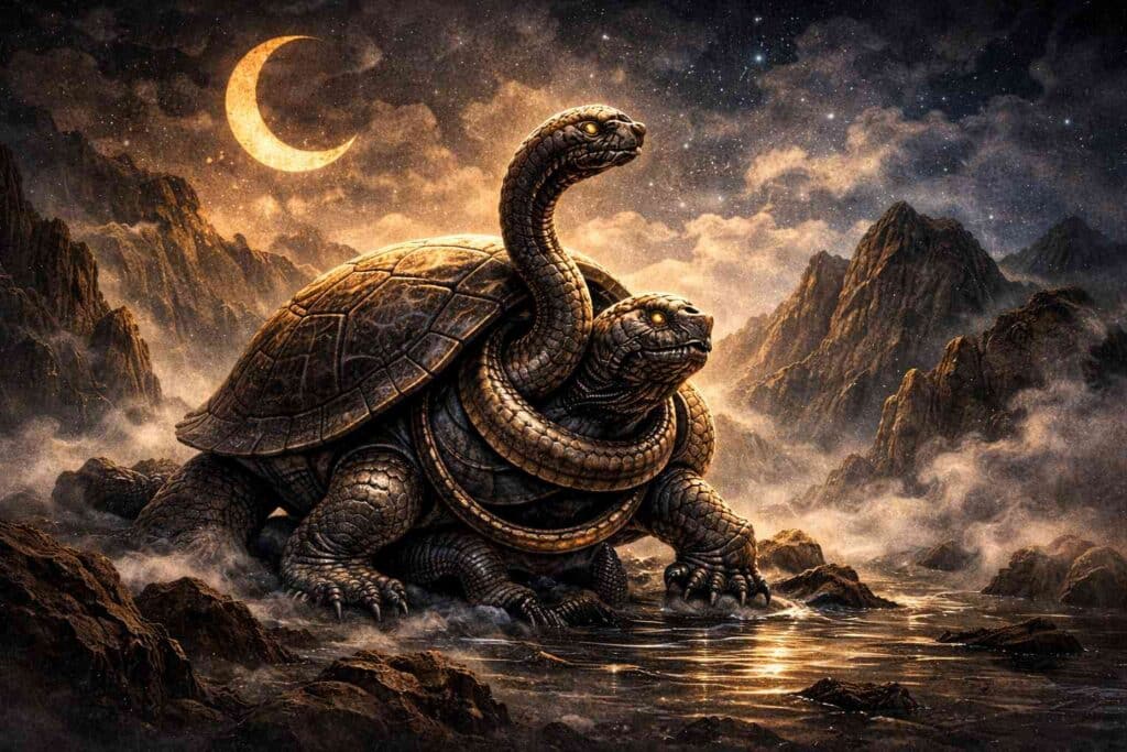 北方を守護する玄武のイラスト