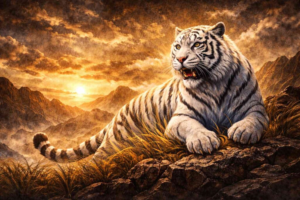 白虎が西を守る姿を描いたイラスト