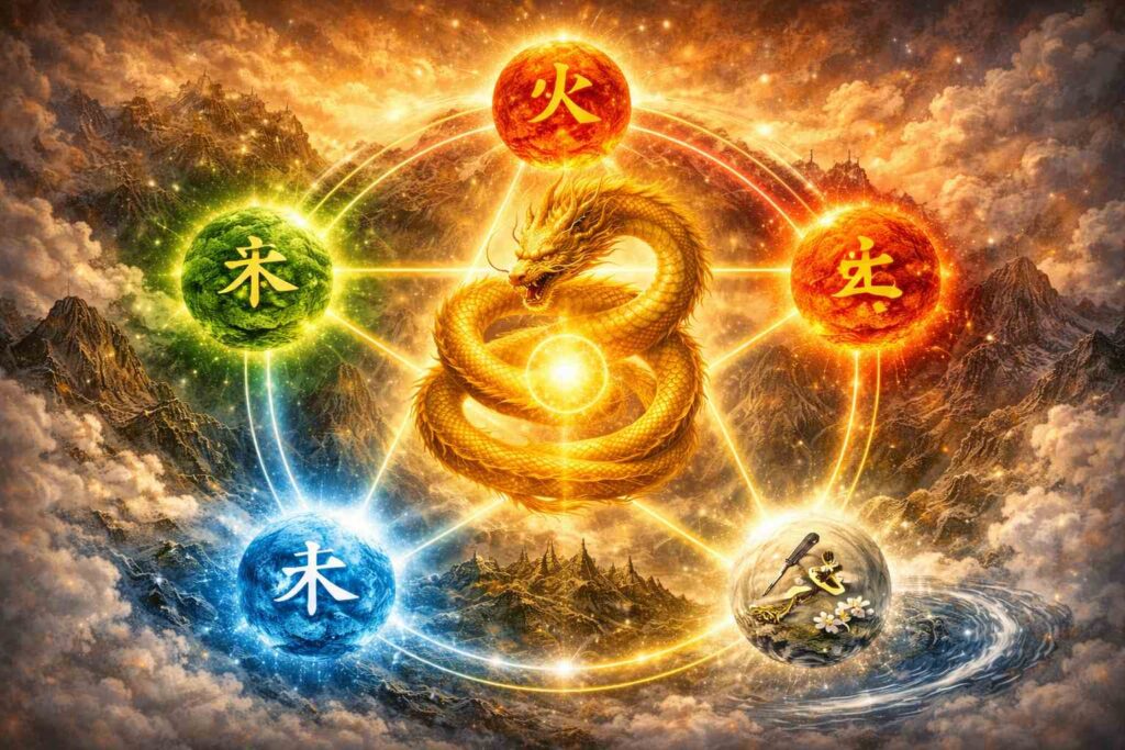 中国思想における黄龍と五行思想を象徴したイメージ