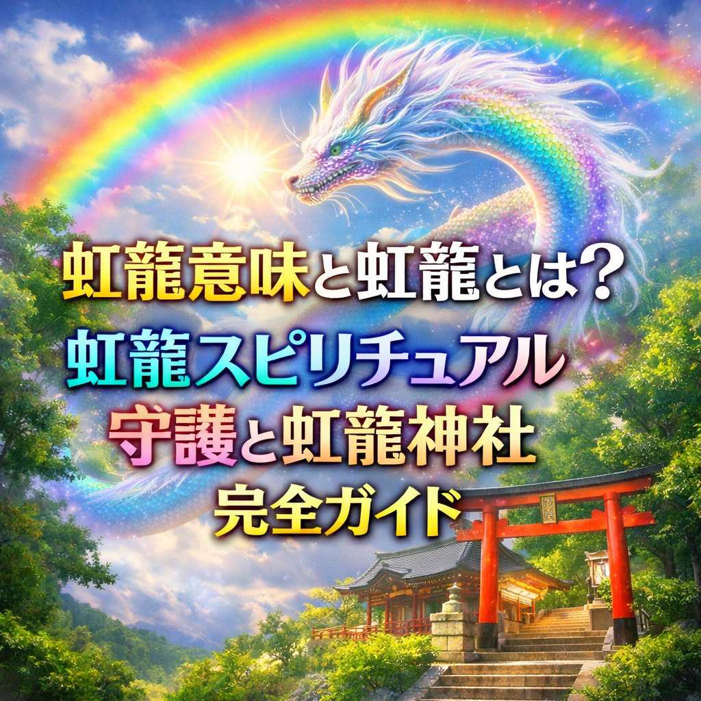 虹龍意味と虹龍とは？虹龍スピリチュアル守護と虹龍神社完全ガイドのアイキャッチ画像（虹色の龍と神社の鳥居）