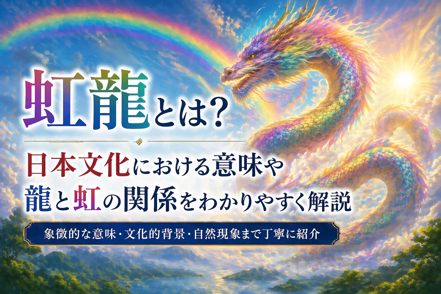 alt="虹色の龍と空にかかる虹の風景｜虹龍の意味と日本文化における龍と虹の関係を解説"