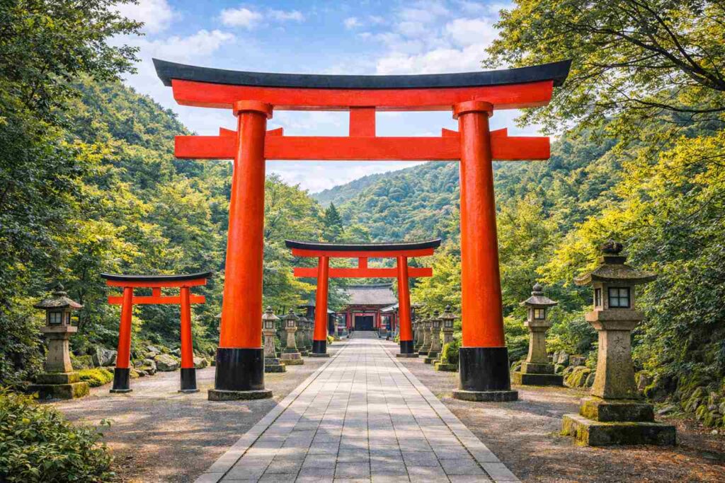 大きさの異なる鳥居が並ぶ神社の参道