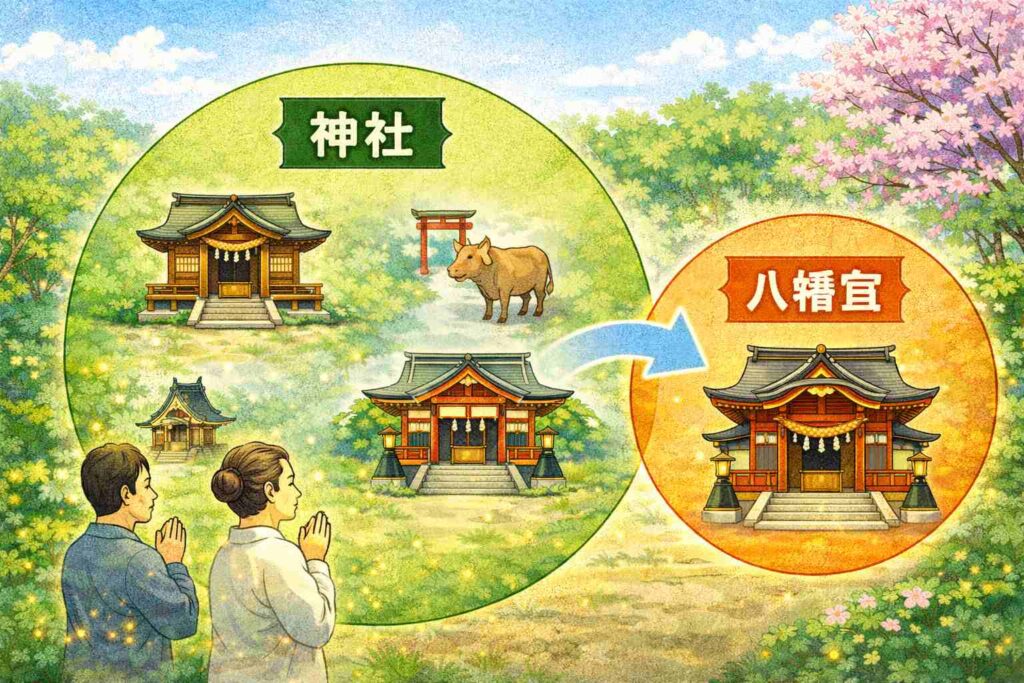 神社と八幡宮の違いの考え方を図解したイメージ