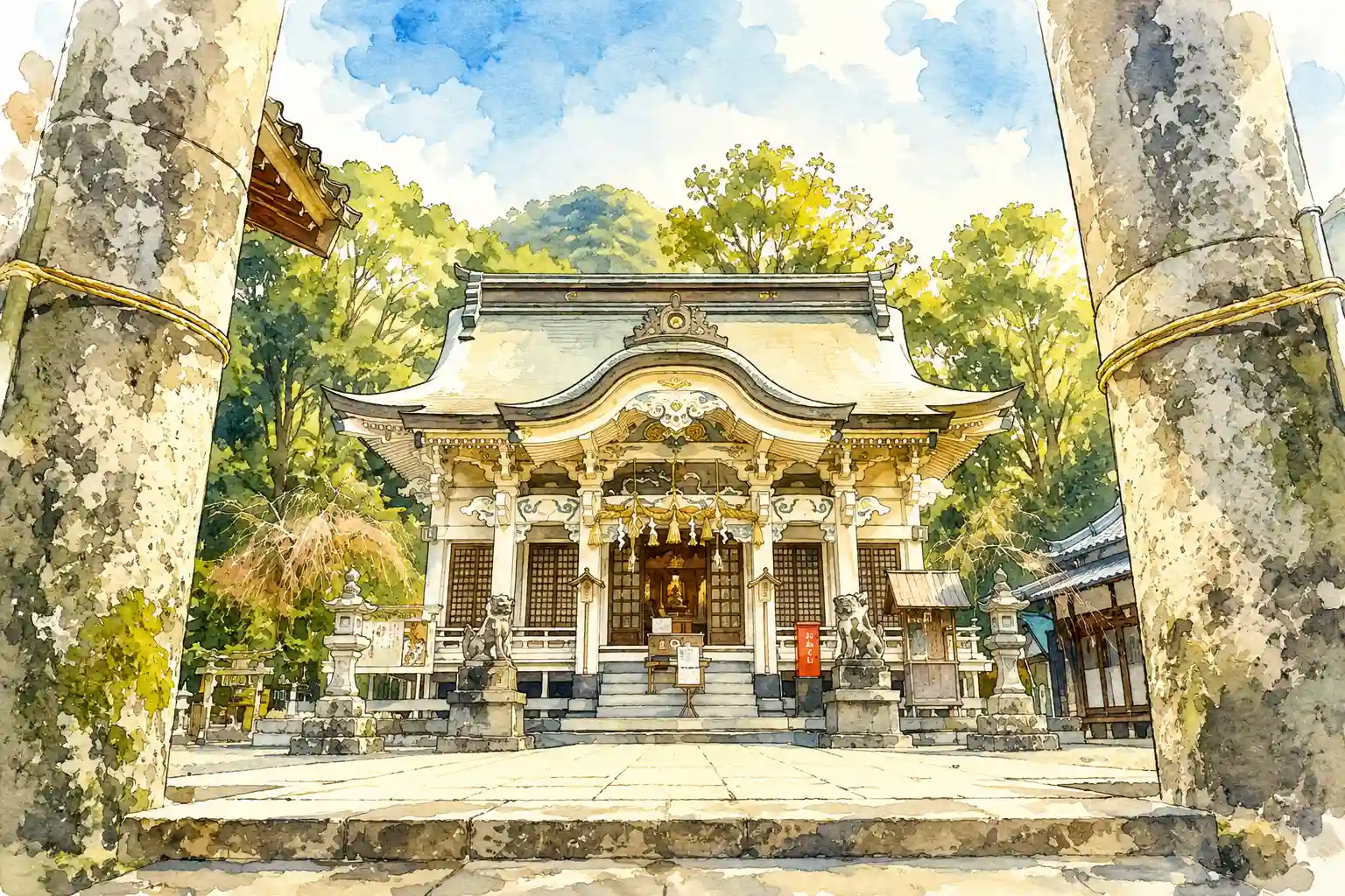 武雄神社の拝殿と樹齢3000年の御神木・武雄の大楠
